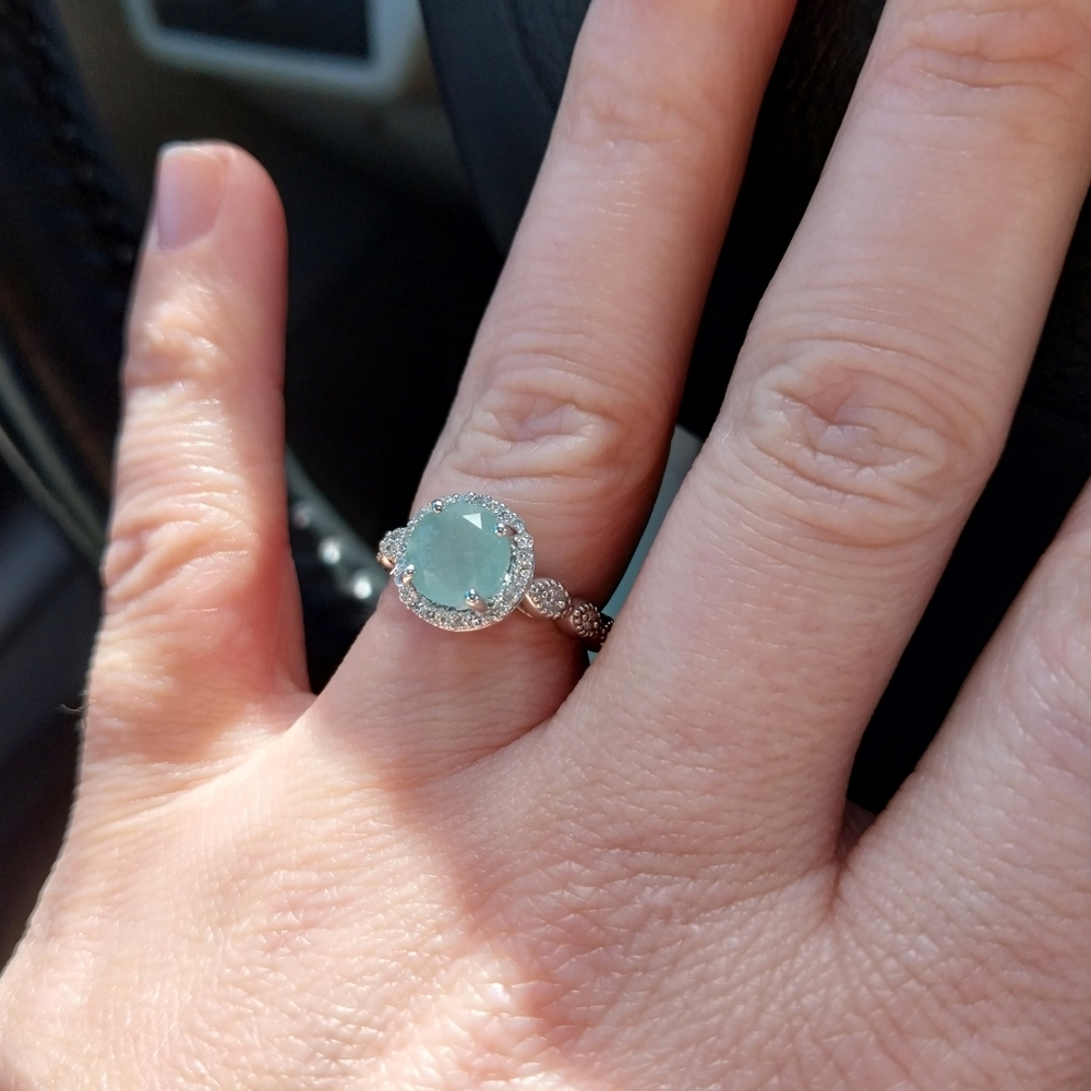 14k White Gold, Natural Aquamarine, And Diamond Ring. Size 5.